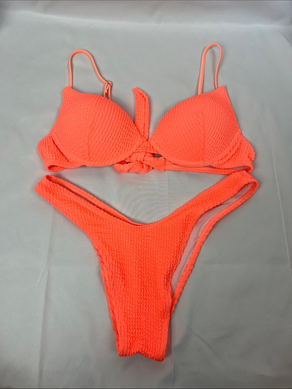 SHEIN Neon Coral Textured Bikini Set- Size Meidum